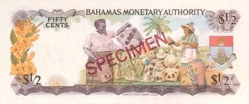 Back of Bahamas p17s: 0.5 Dollar from 1965