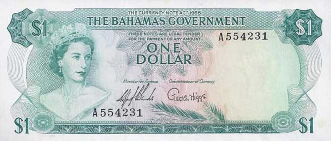 Front of Bahamas p18a: 1 Dollar from 1965