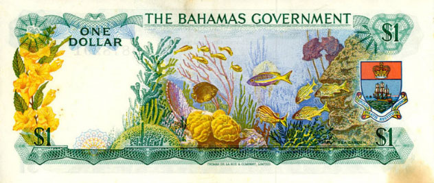 Back of Bahamas p18b: 1 Dollar from 1965
