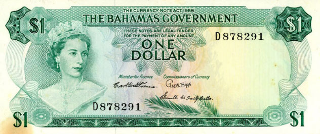 Front of Bahamas p18b: 1 Dollar from 1965