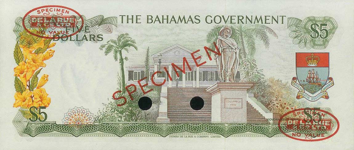 Back of Bahamas p20s: 5 Dollars from 1965