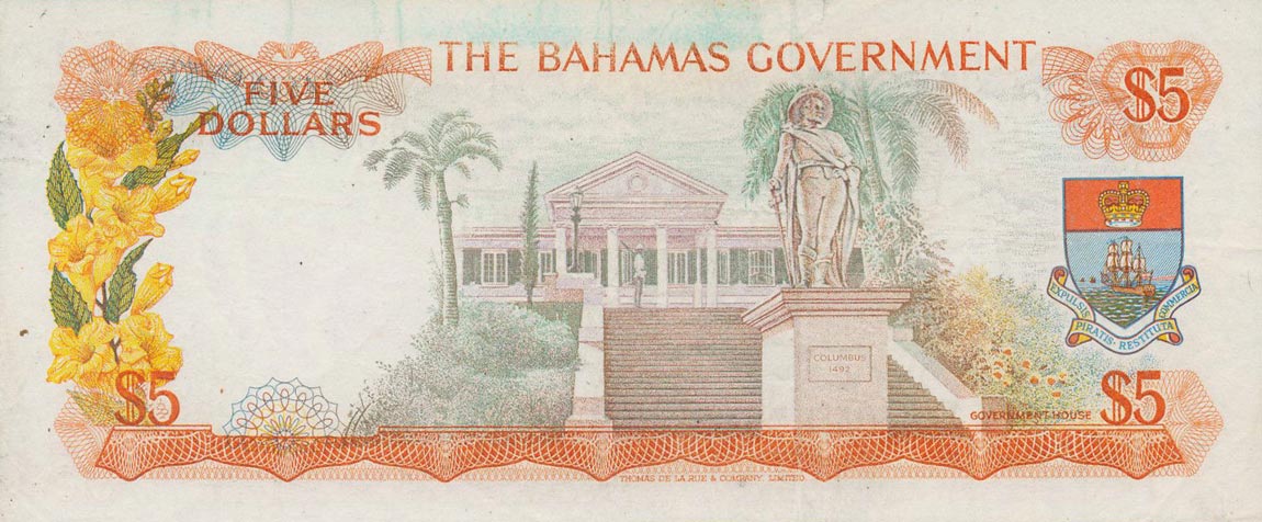 Back of Bahamas p21a: 5 Dollars from 1965