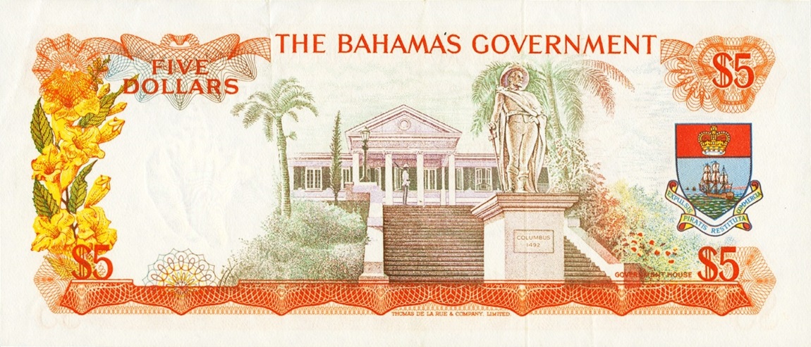Back of Bahamas p21b: 5 Dollars from 1965