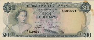 p22a from Bahamas: 10 Dollars from 1965 p22a from Bahamas: 10 Dollars from 1965