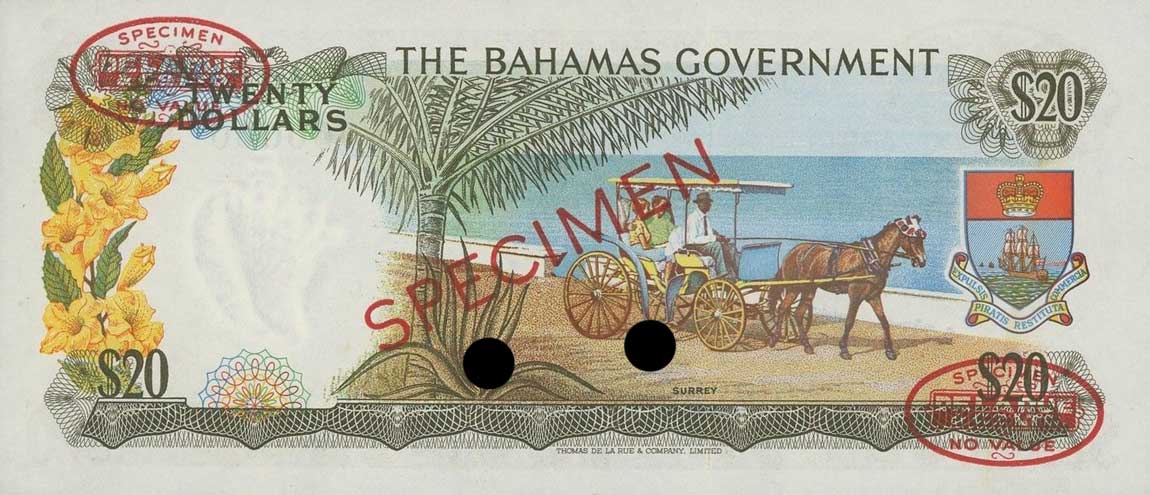 Back of Bahamas p23s: 20 Dollars from 1965