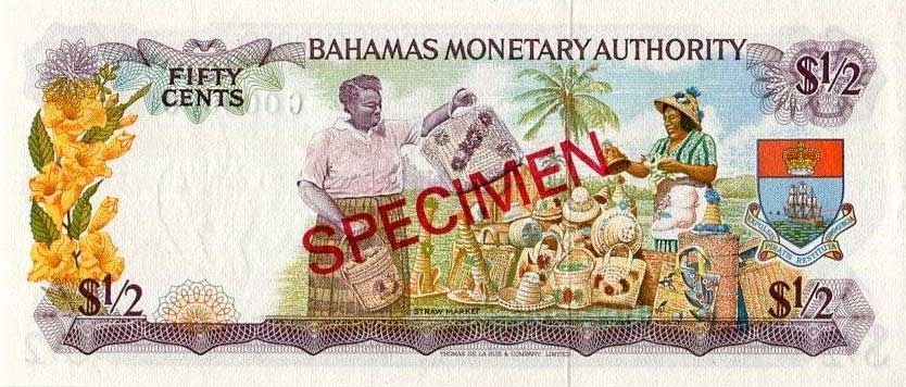 Back of Bahamas p26s: 0.5 Dollar from 1968