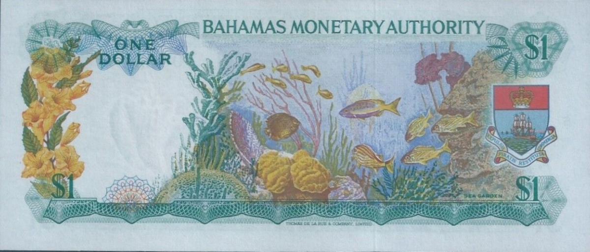 Back of Bahamas p27r: 1 Dollar from 1968