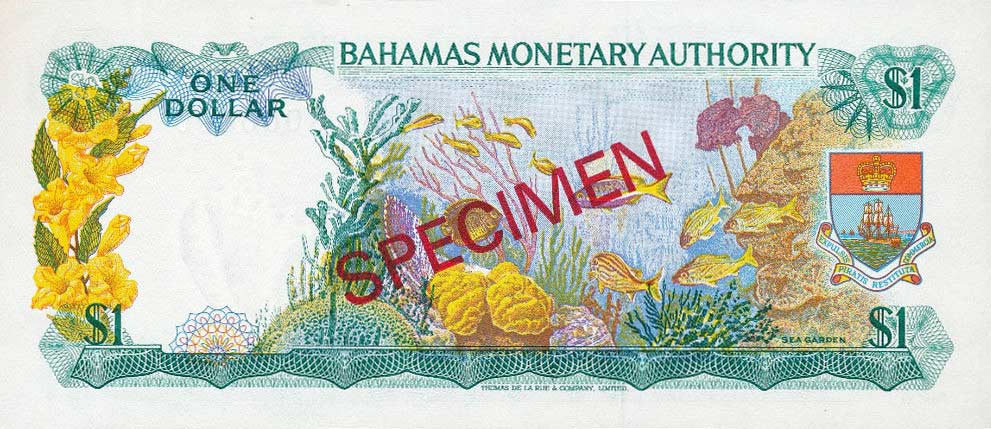 Back of Bahamas p27s: 1 Dollar from 1968