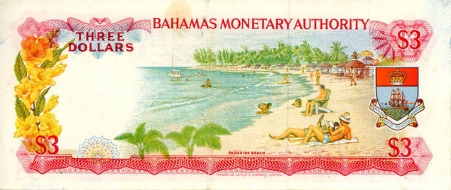 Back of Bahamas p28a: 3 Dollars from 1968