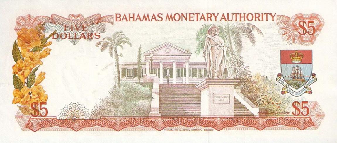 Back of Bahamas p29a: 5 Dollars from 1968