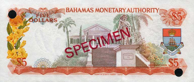 Back of Bahamas p29s: 5 Dollars from 1968