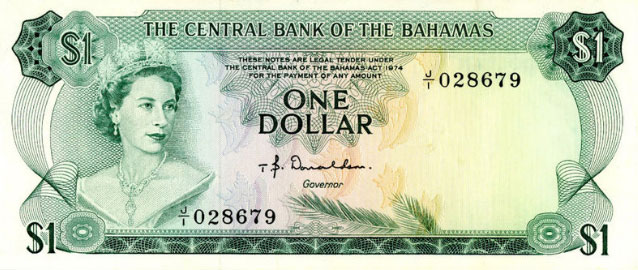 Front of Bahamas p35a: 1 Dollar from 1974