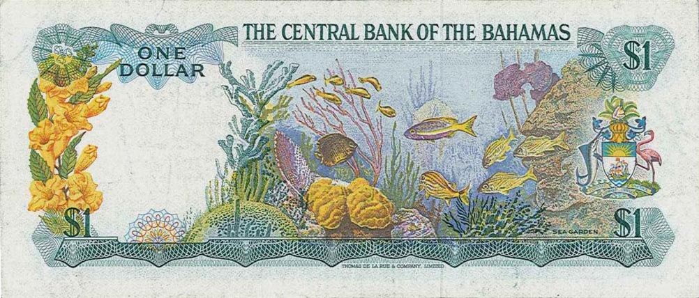 Back of Bahamas p35b: 1 Dollar from 1974