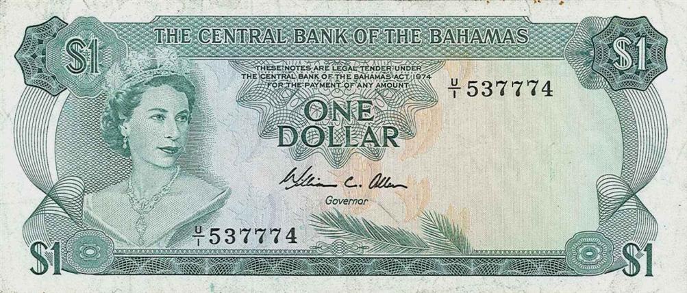 Front of Bahamas p35b: 1 Dollar from 1974