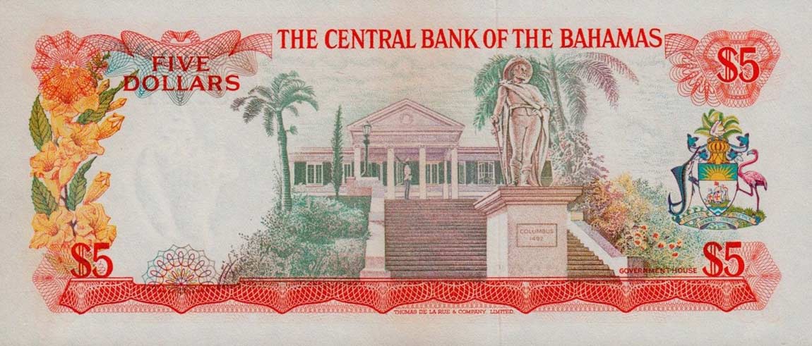 Back of Bahamas p37a: 5 Dollars from 1974