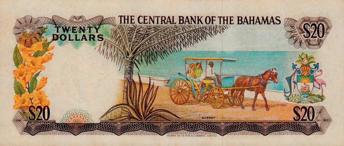 Back of Bahamas p39a: 20 Dollars from 1974