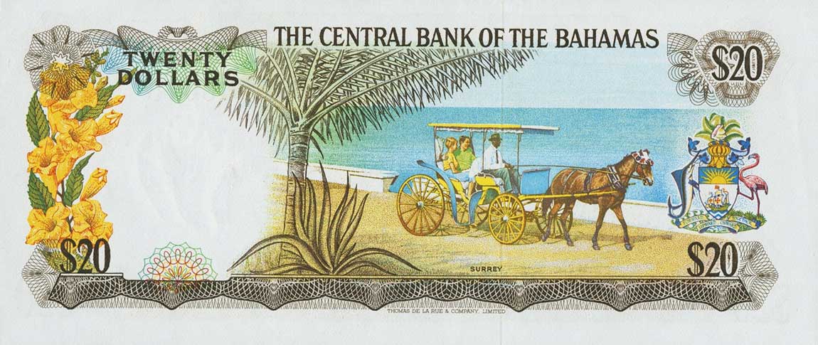 Back of Bahamas p39b: 20 Dollars from 1974