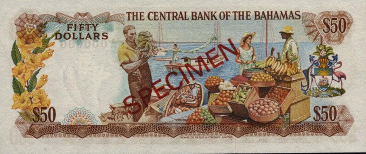 Back of Bahamas p40s: 50 Dollars from 1974