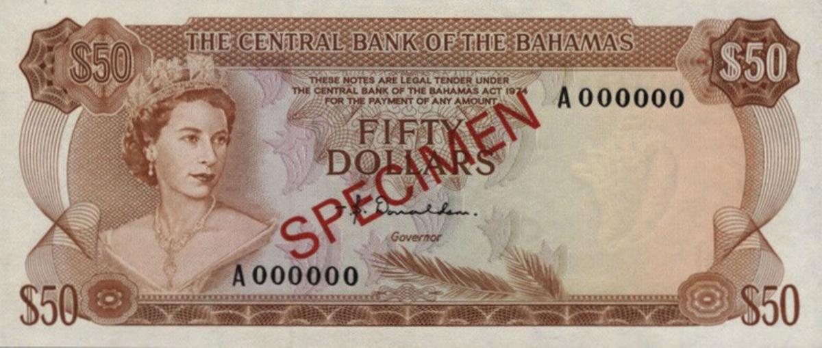 Front of Bahamas p40s: 50 Dollars from 1974