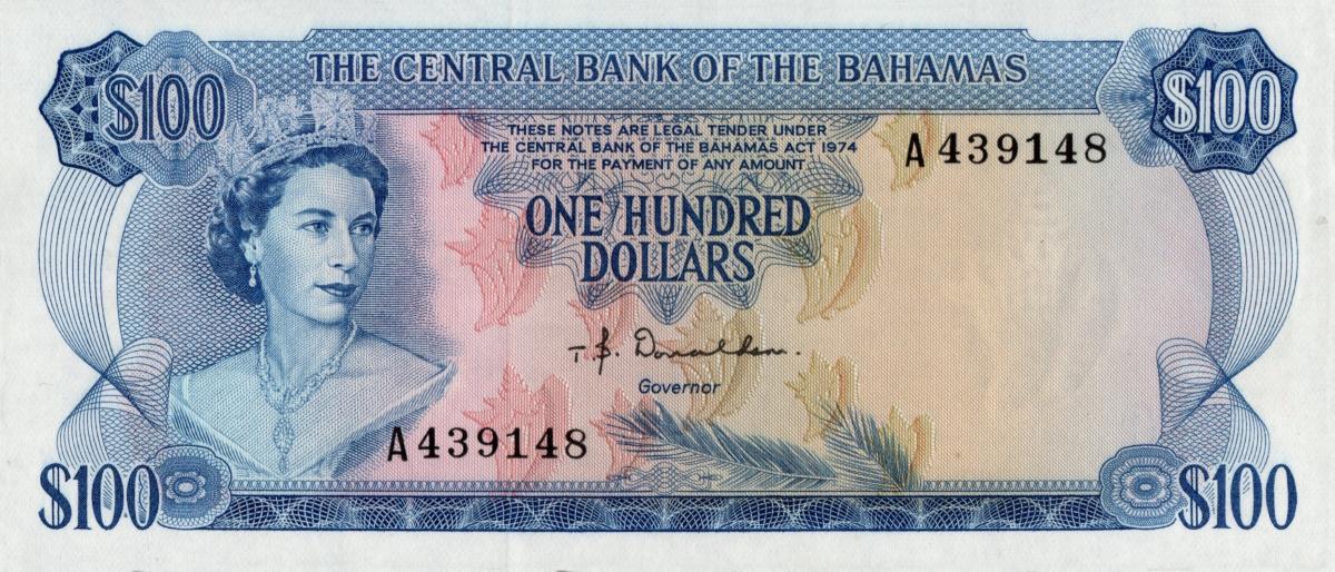 Front of Bahamas p41a: 100 Dollars from 1974