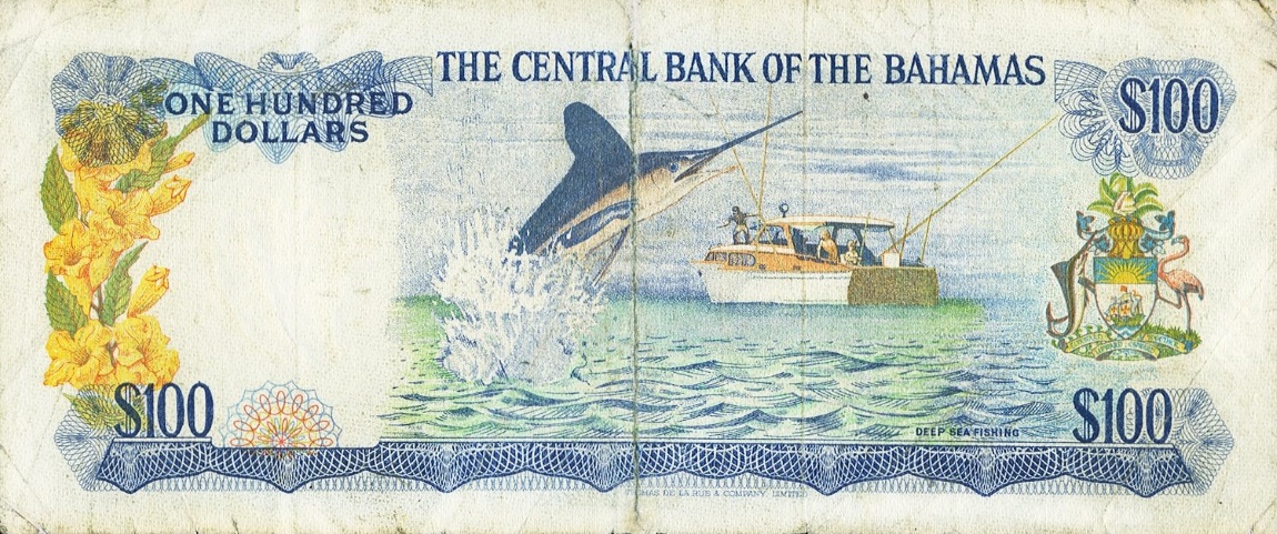 Back of Bahamas p41b: 100 Dollars from 1974