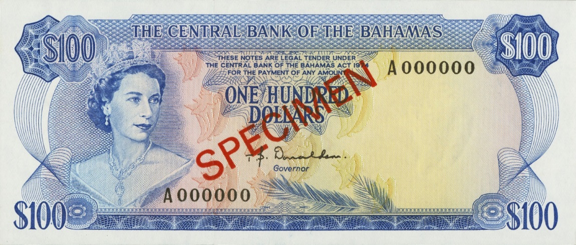 Front of Bahamas p41s: 100 Dollars from 1974