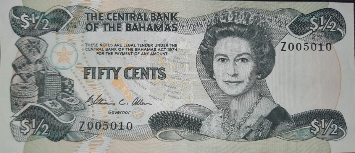 Front of Bahamas p42r: 0.5 Dollar from 1974