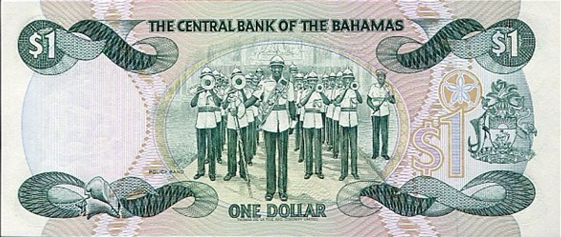 Back of Bahamas p43r: 1 Dollar from 1974