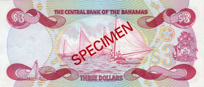 Back of Bahamas p44s: 3 Dollars from 1974