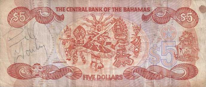 Back of Bahamas p45a: 5 Dollars from 1974