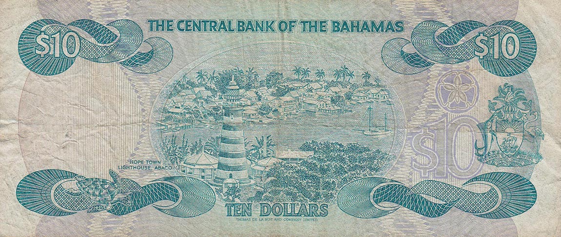 Back of Bahamas p46a: 10 Dollars from 1974