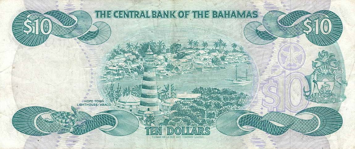 Back of Bahamas p46r: 10 Dollars from 1974