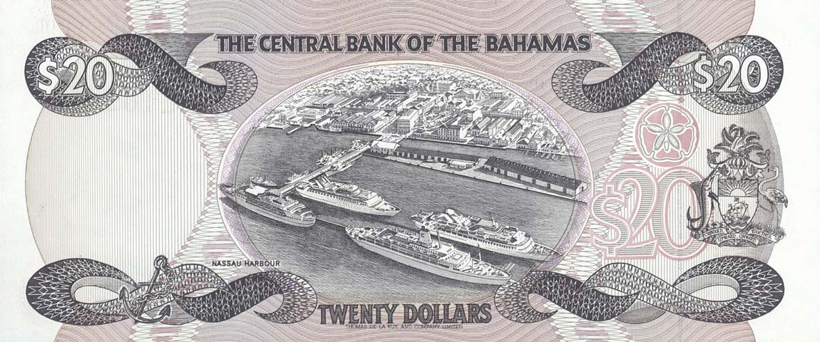 Back of Bahamas p47b: 20 Dollars from 1974