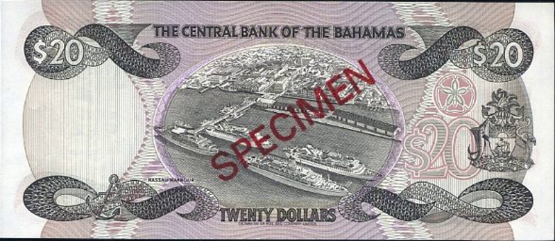 Back of Bahamas p47s: 20 Dollars from 1974