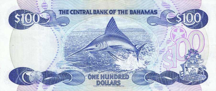 Back of Bahamas p49a: 100 Dollars from 1974