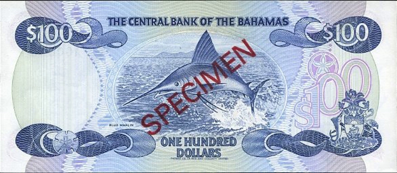 Back of Bahamas p49s: 100 Dollars from 1974