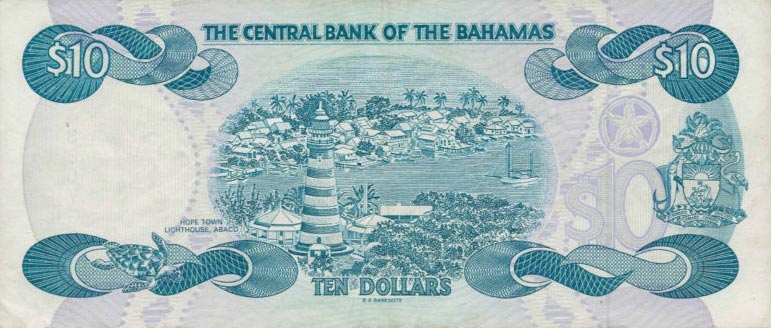 Back of Bahamas p53: 10 Dollars from 1974