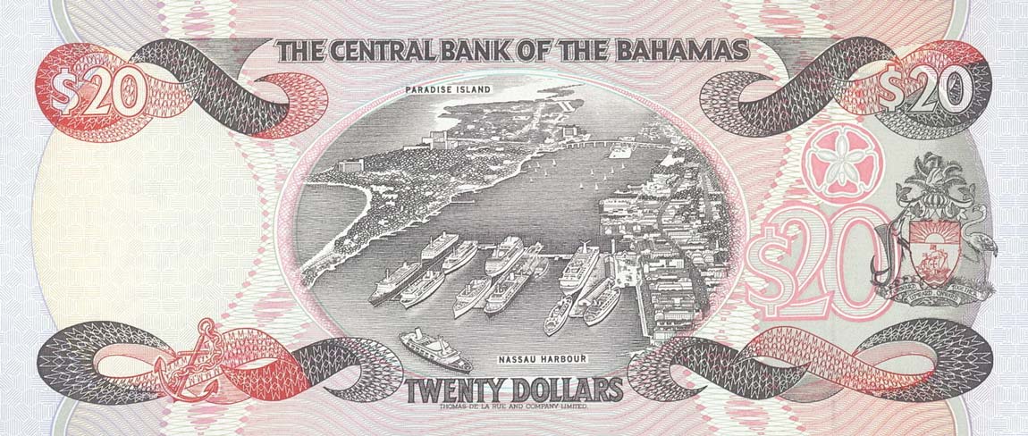 Back of Bahamas p54Aa: 20 Dollars from 1974