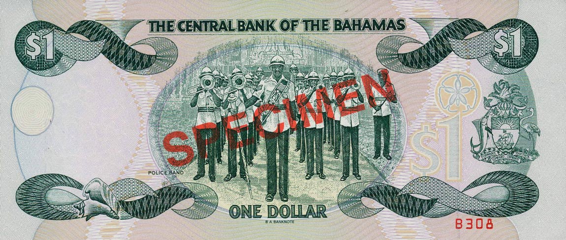 Back of Bahamas p57s: 1 Dollar from 1996