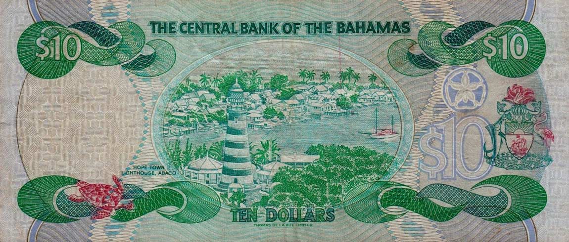 Back of Bahamas p59a: 10 Dollars from 1996