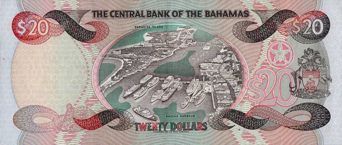 Back of Bahamas p65a: 20 Dollars from 1997