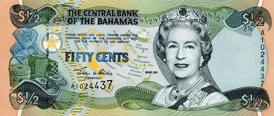 Front of Bahamas p68a: 0.5 Dollar from 2001