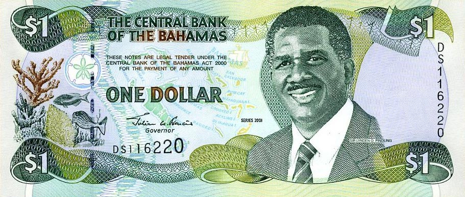 Front of Bahamas p69a: 1 Dollar from 2001