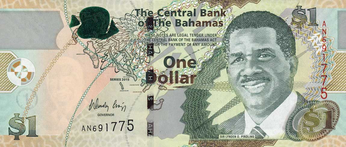 Front of Bahamas p71Aa: 1  Dollar from 2015