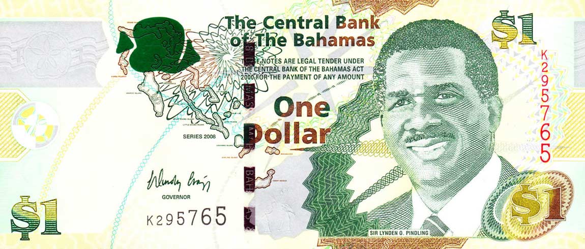 Front of Bahamas p71: 1  Dollar from 2008