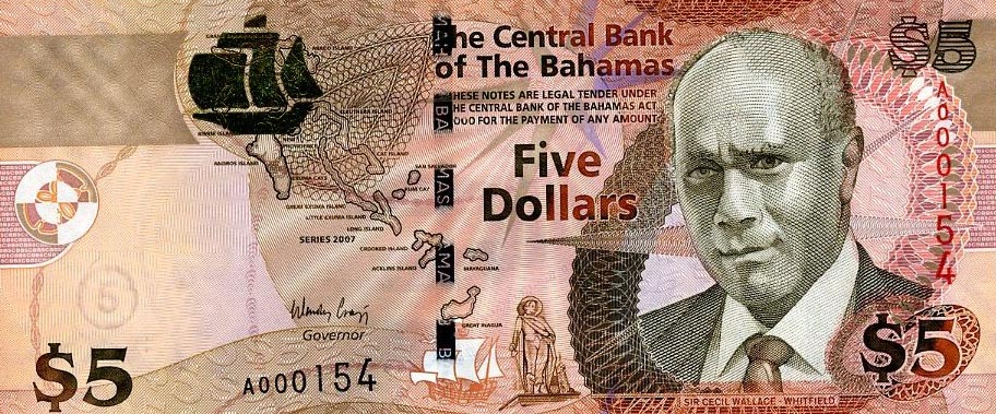 Front of Bahamas p72a: 5 Dollars from 2007