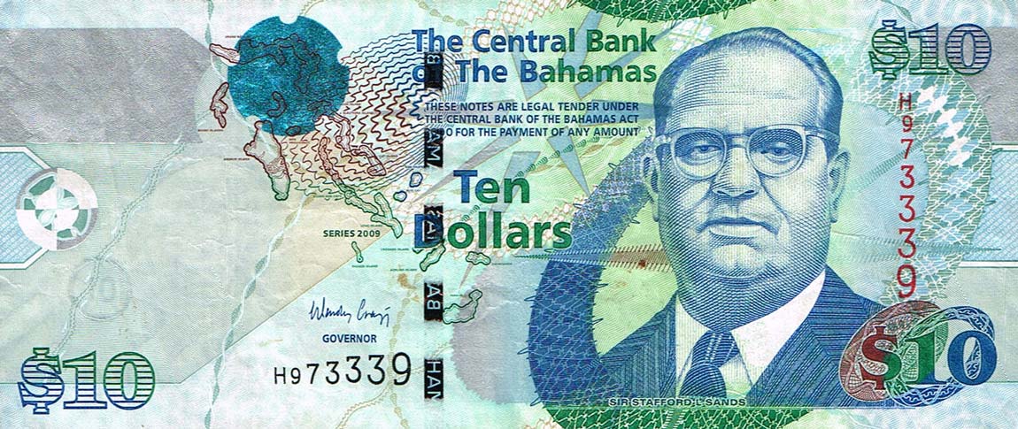 Front of Bahamas p73A: 10 Dollars from 2009