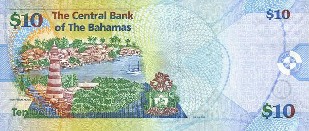 Back of Bahamas p73a: 10 Dollars from 2005