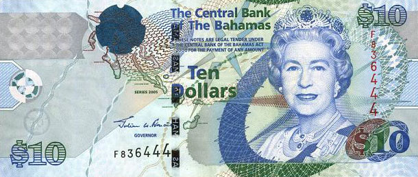 Front of Bahamas p73a: 10 Dollars from 2005