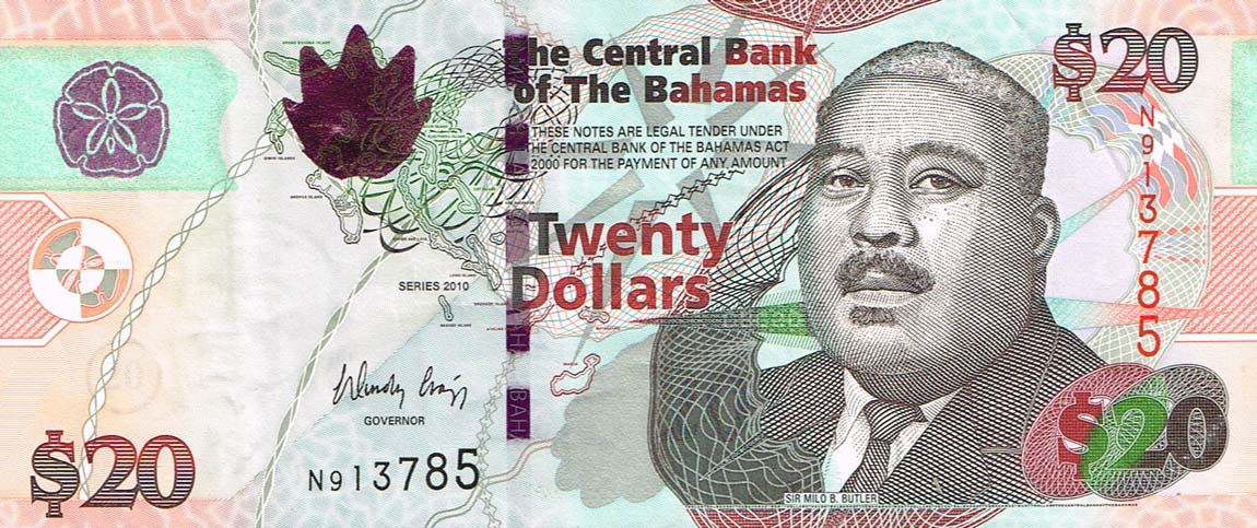 Front of Bahamas p74Aa: 20 Dollars from 2010